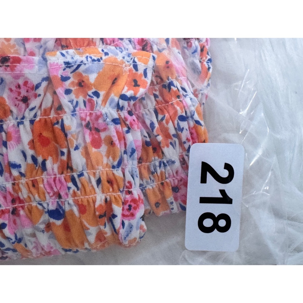 Old Navy Womens XL Tall Smocked‎ Floral Tank Top Orange Pink Cotton Ruffle Strap - Picture 7 of 7